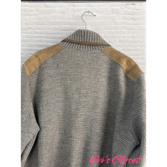 Dornbusch Virgin Wool Cardigan Leather Shoulder Elbow Patches Shawl Collar US 40 - Picture 3 of 15